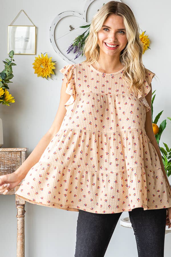 ET6628-46 BUTTERFLY SLEEVE DITSY FLORAL TIERED TOP