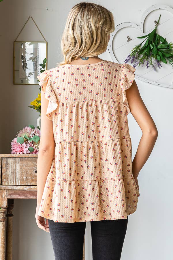 ET6628-46 BUTTERFLY SLEEVE DITSY FLORAL TIERED TOP