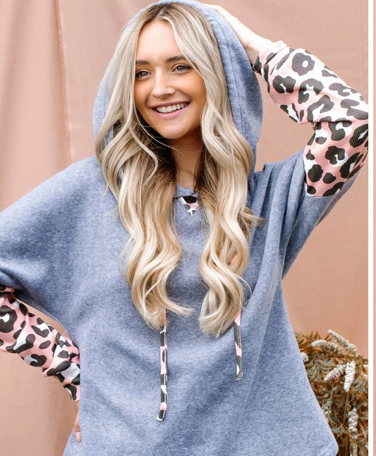 Hooded Gray Blush Cheetah Print Hooded Sweatshirt