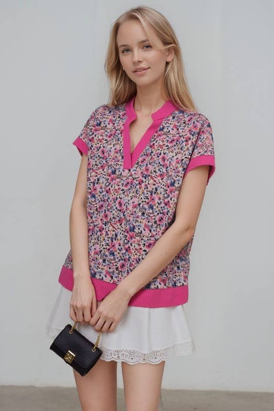 ET8095-10 SHORT SLEEVE FLORAL TOP