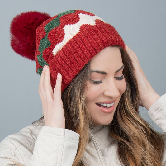 Elena Chenille Pom Winter Beanie Hat
