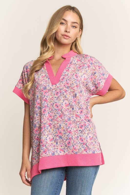 ET8095-10 SHORT SLEEVE FLORAL TOP
