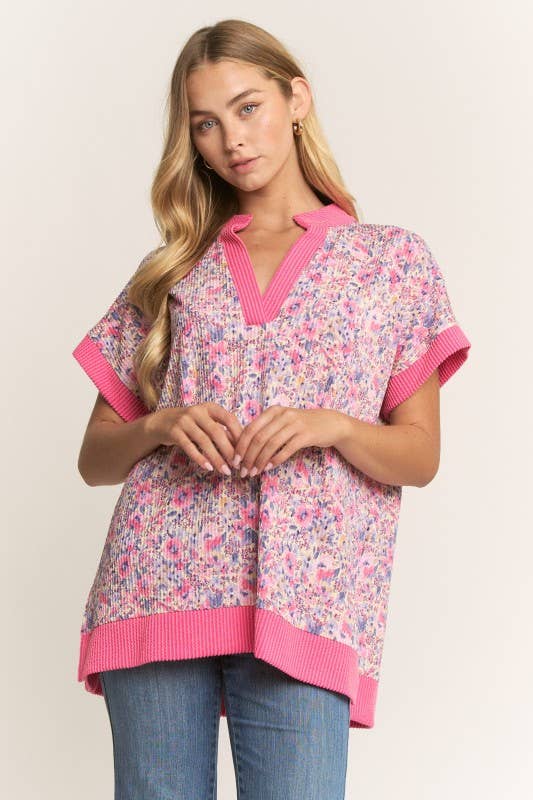ET8095-10 SHORT SLEEVE FLORAL TOP