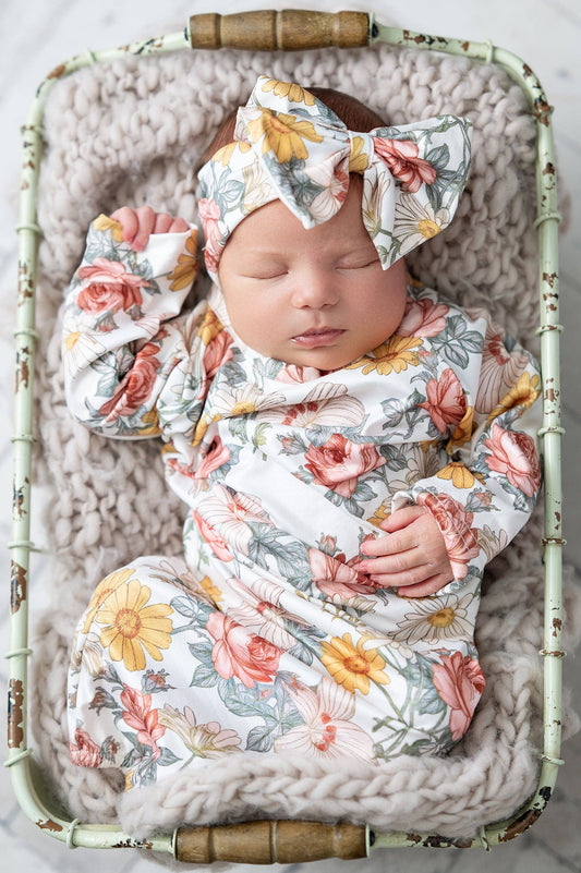 Infant Girls Botanical Ecru Baby Gown