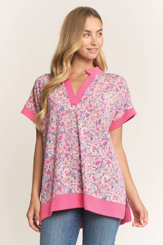 ET8095-10 SHORT SLEEVE FLORAL TOP