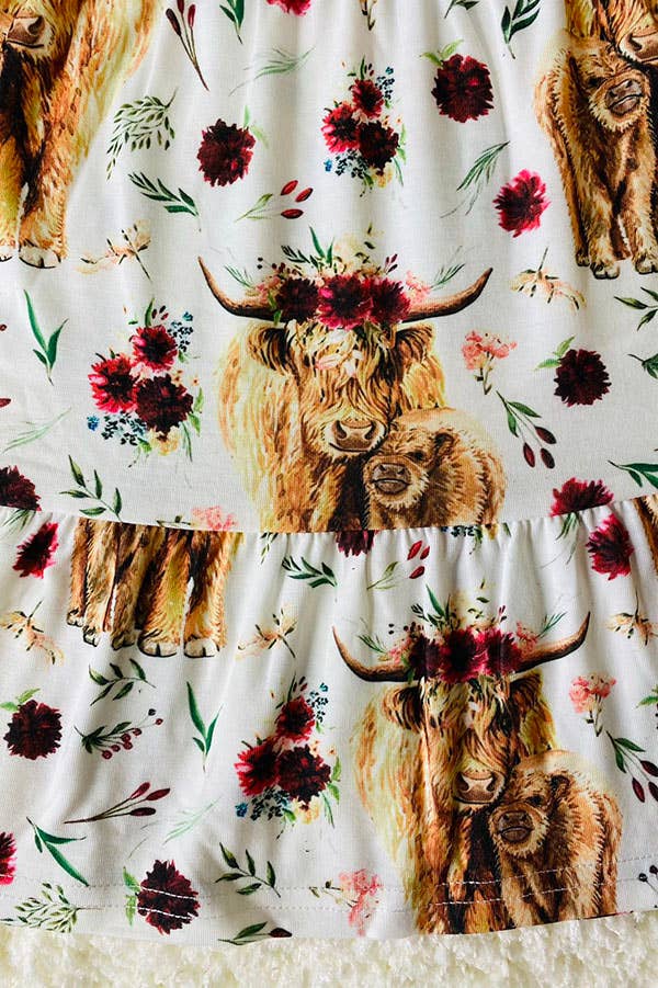 Cow & flower printed long sleeve girl dress XCH0555-20H